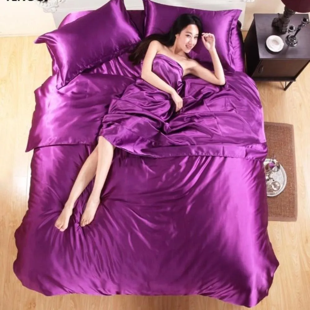 100% Pure Satin Silk Duvet Cover Double-Sided 4 pcs Set