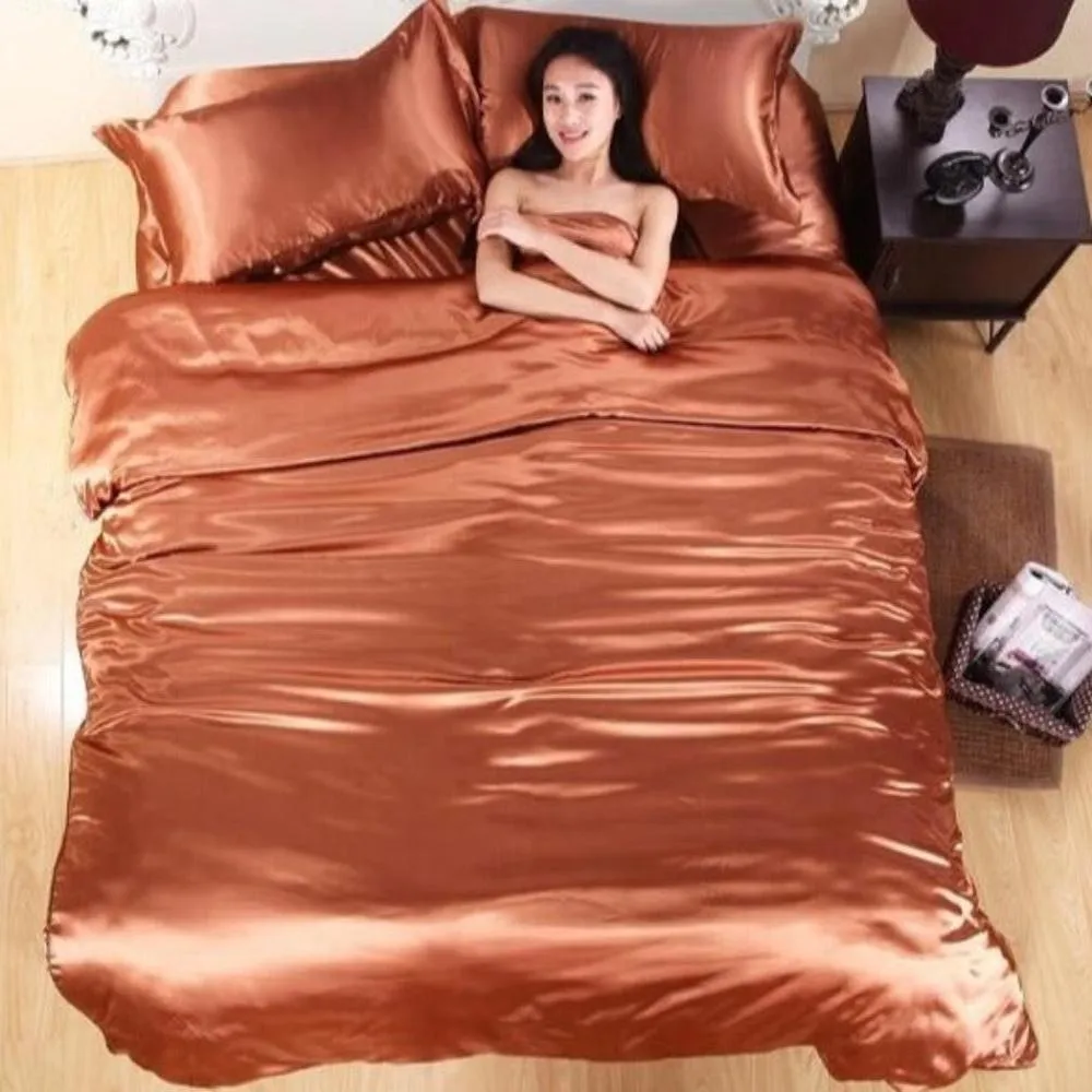 100% Pure Satin Silk Duvet Cover Double-Sided 4 pcs Set