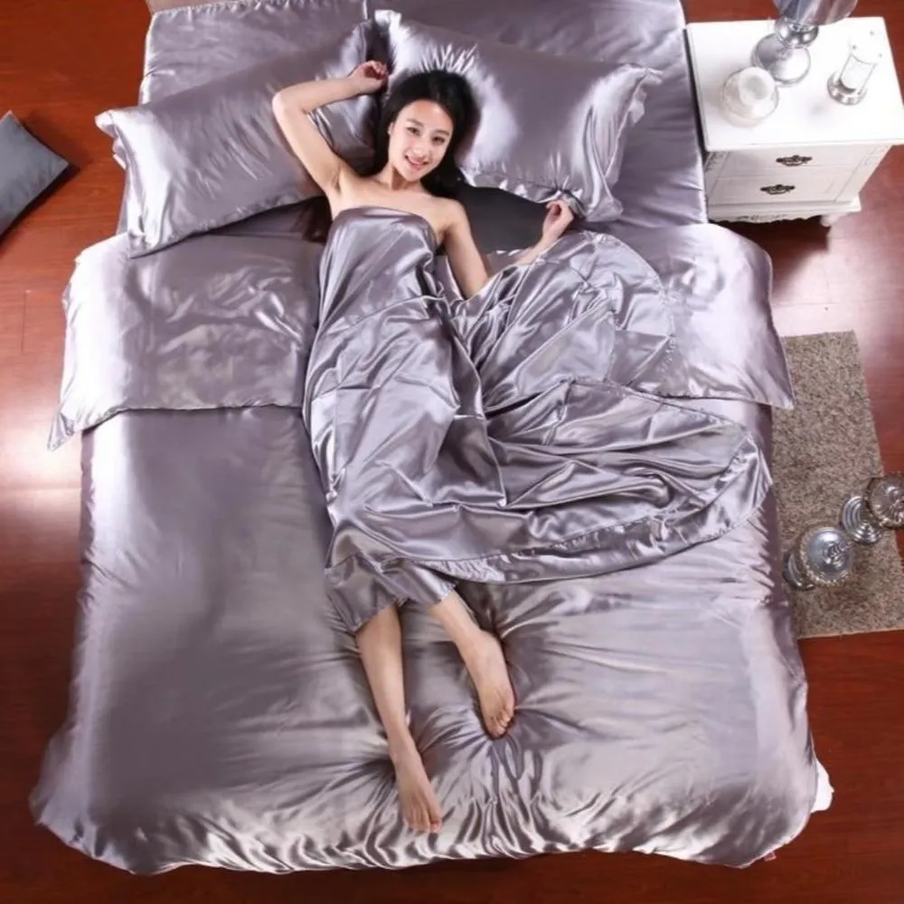 100% Pure Satin Silk Duvet Cover Double-Sided 4 pcs Set