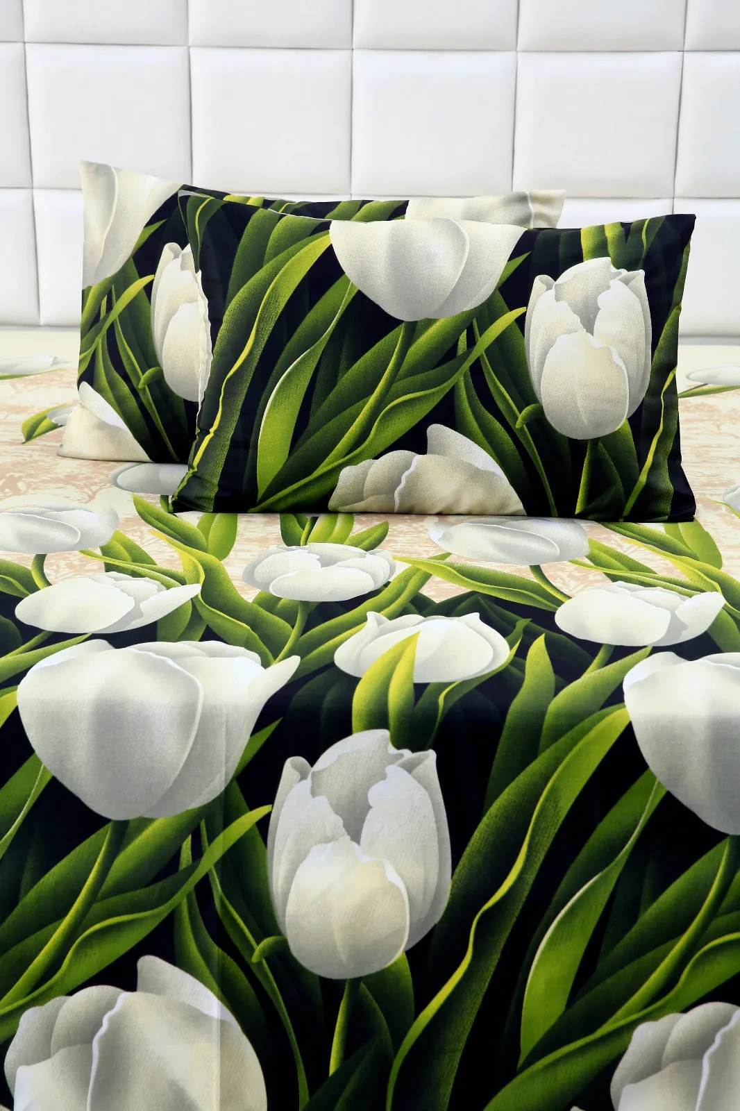 3 PCs Double Bed Sheet -13150-Tulip Green