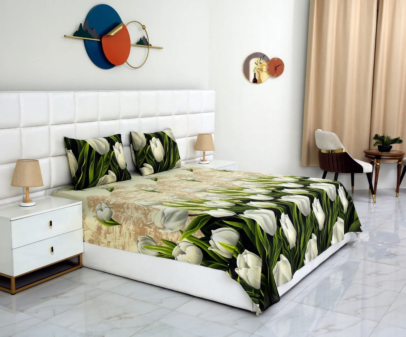 3 PCs Double Bed Sheet -13150-Tulip Green