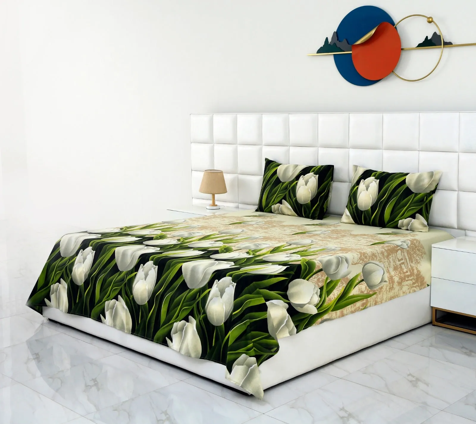 3 PCs Double Bed Sheet -13150-Tulip Green