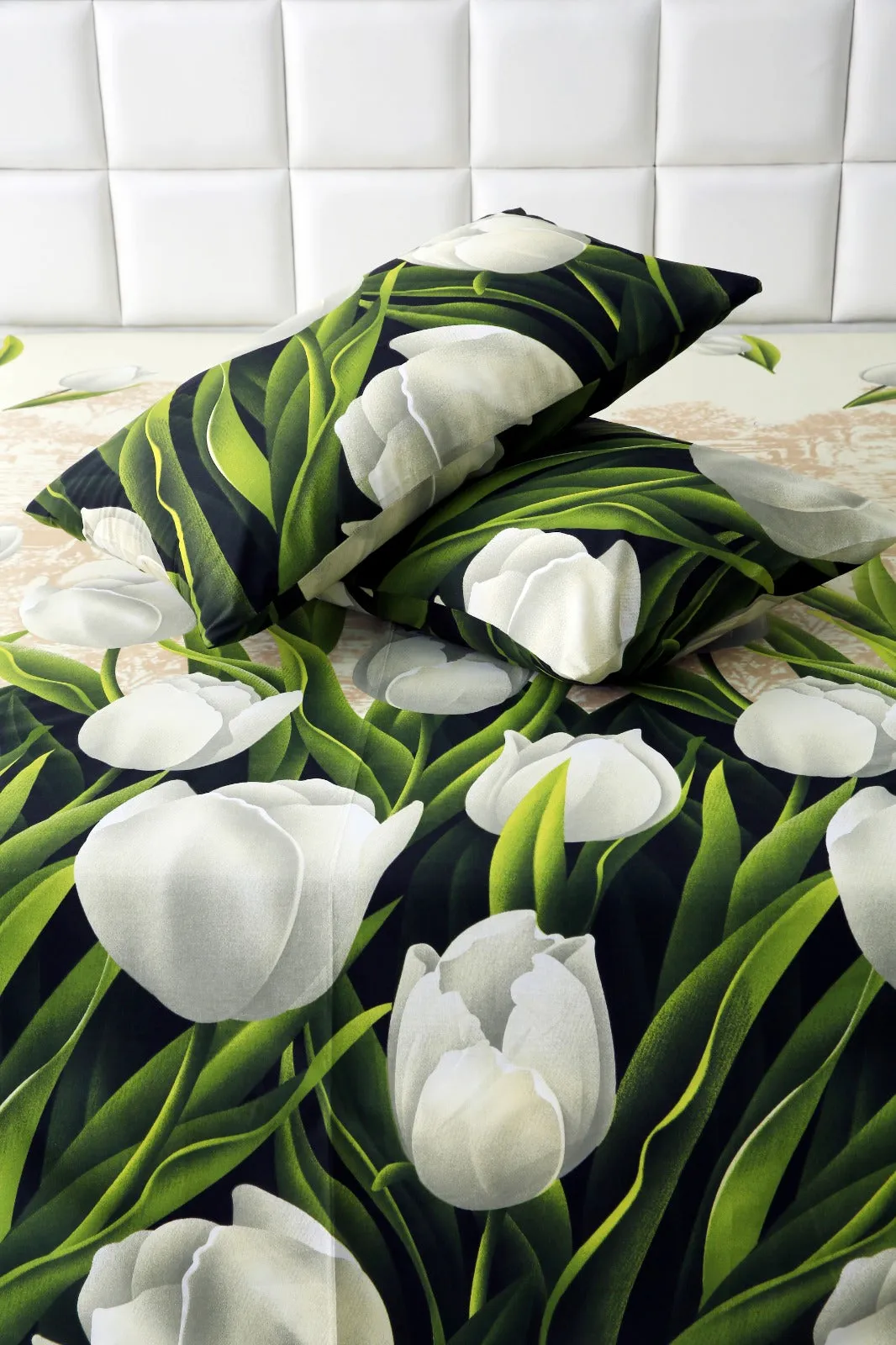 3 PCs Double Bed Sheet -13150-Tulip Green