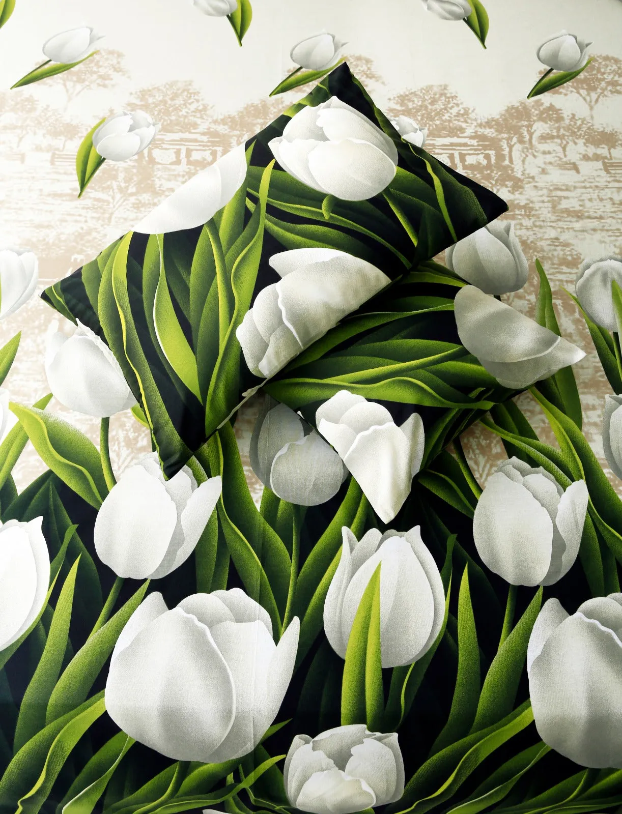 3 PCs Double Bed Sheet -13150-Tulip Green