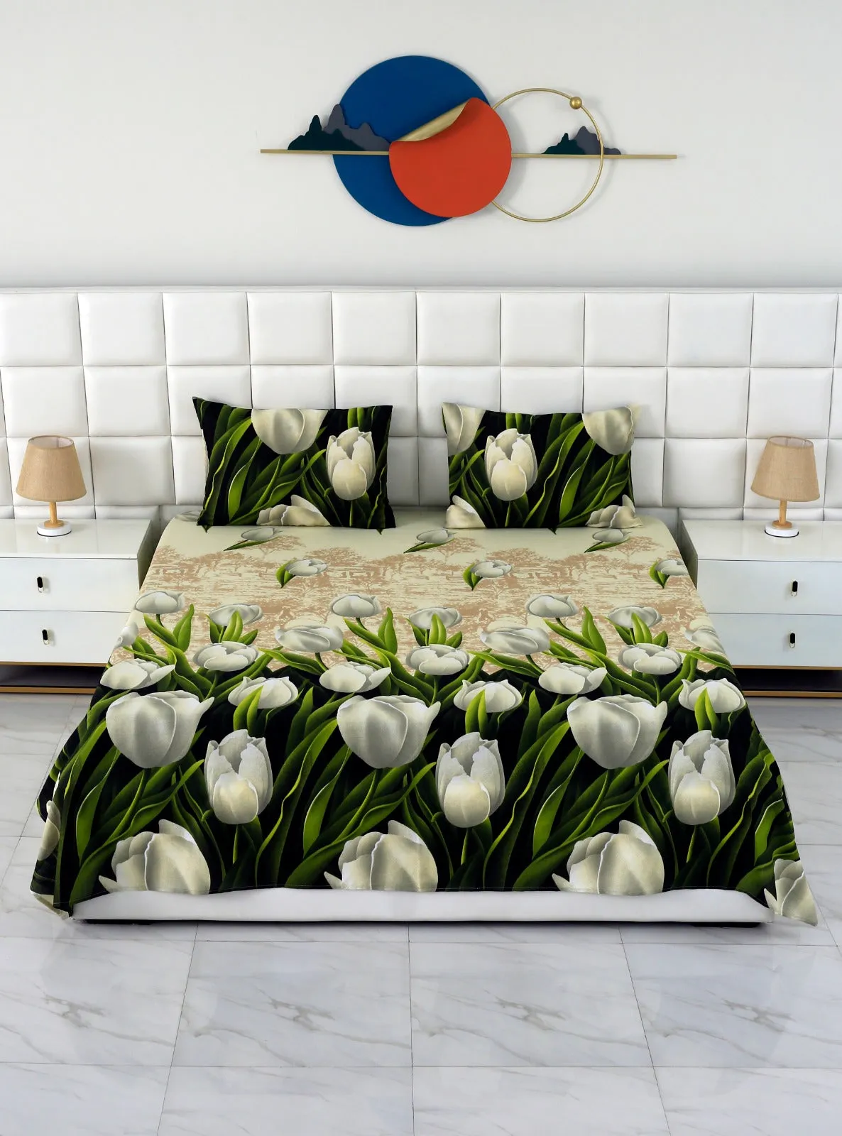 3 PCs Double Bed Sheet -13150-Tulip Green