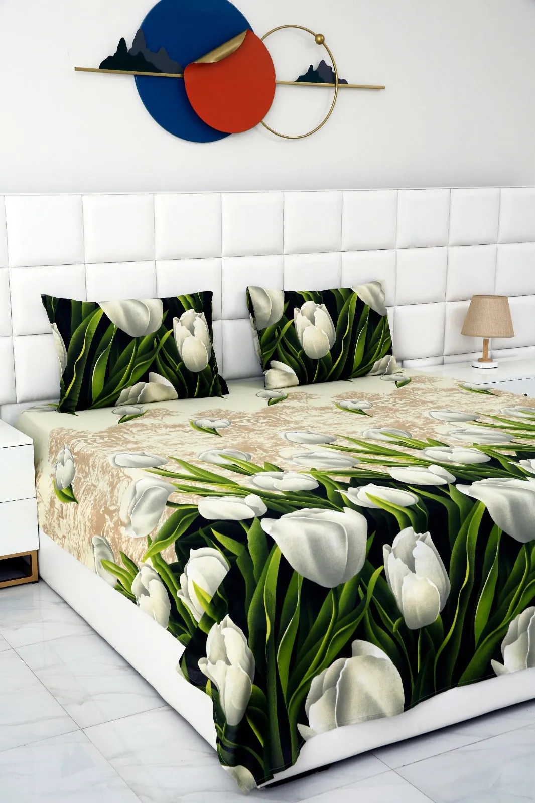 3 PCs Double Bed Sheet -13150-Tulip Green