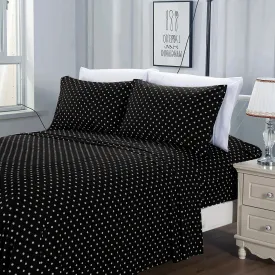 3 PCs Double Bed Sheet -Black Polka