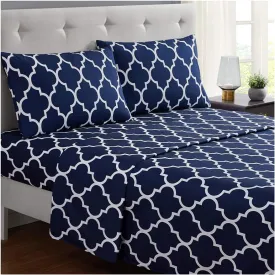 3 PCs Double Bed Sheet -Blue Geometric