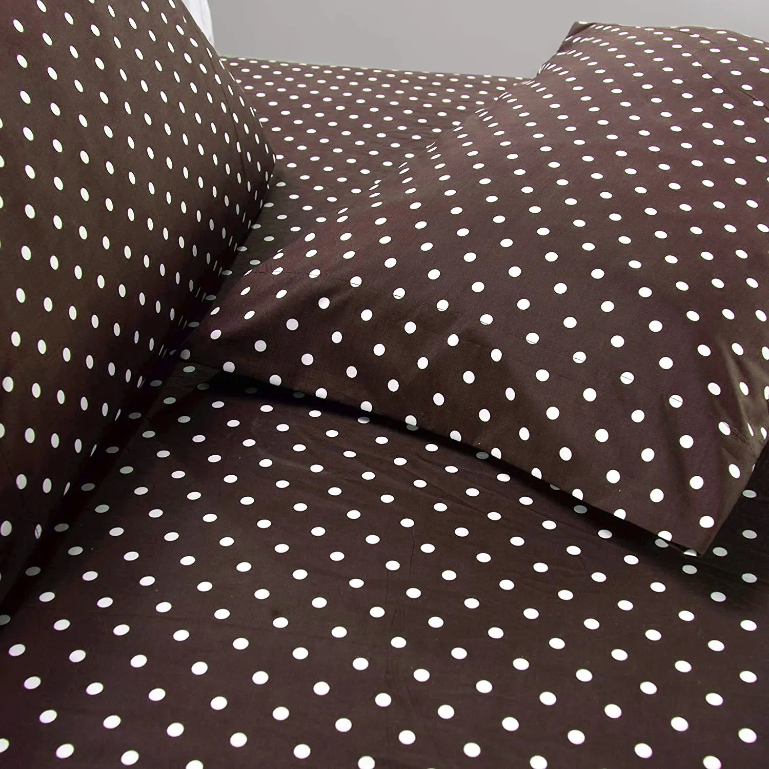 3 PCs Double Bed Sheet -Brown Polka