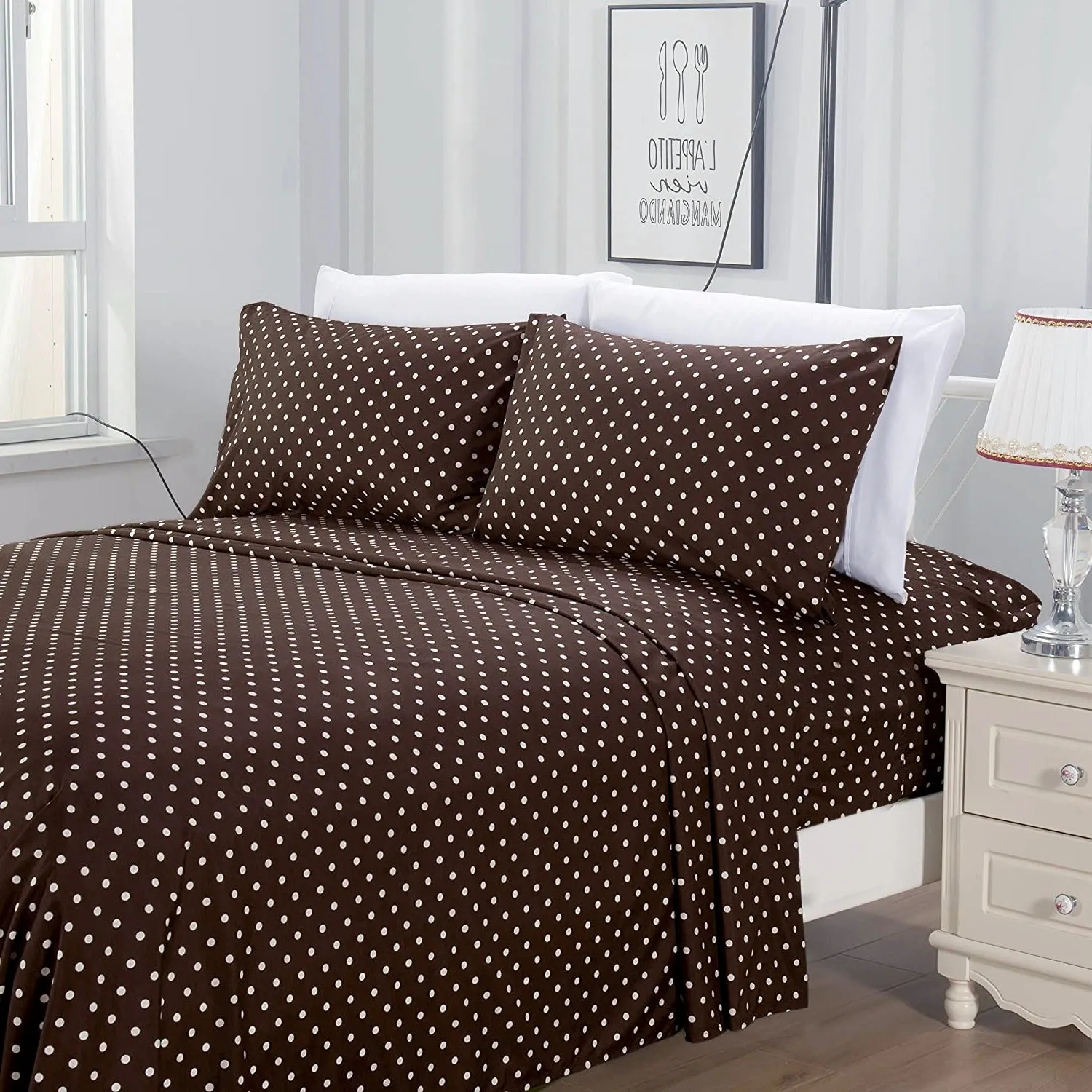 3 PCs Double Bed Sheet -Brown Polka