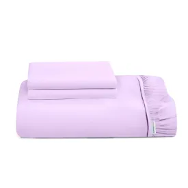 3 Piece Fitted Sheet Set Super Soft Light Purple Super King Size 200x200 30cm with 2 Pillow Case