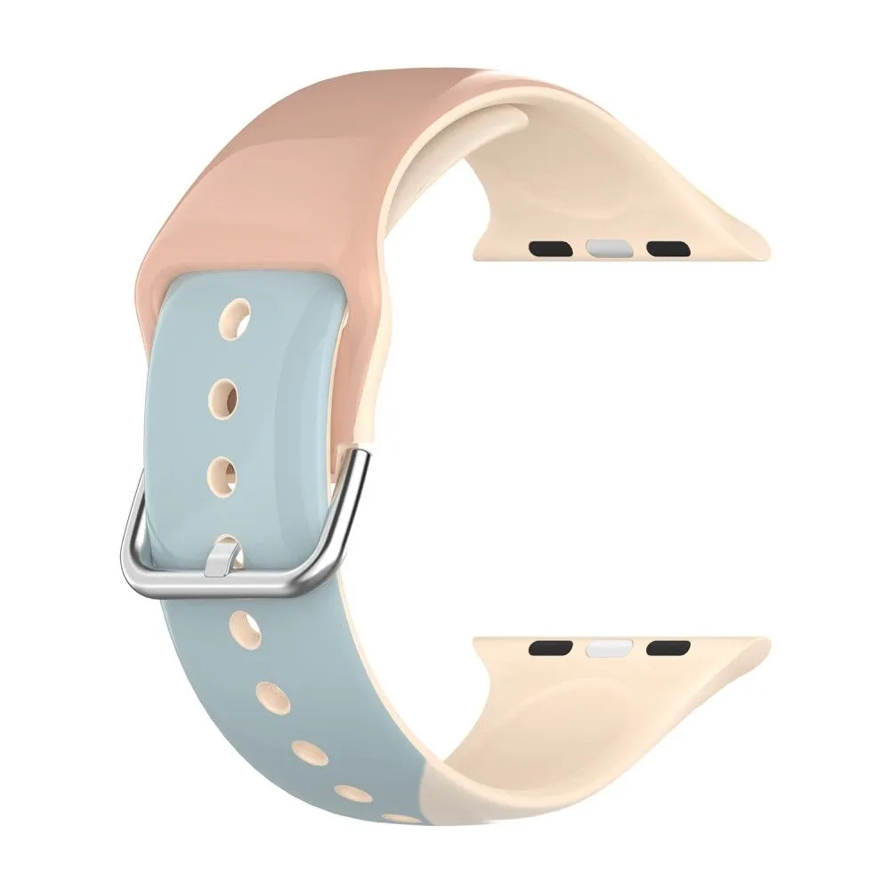 Apple Watch (45mm) IML colorful pattern silicone watch strap - Light brown / Blue / Sand