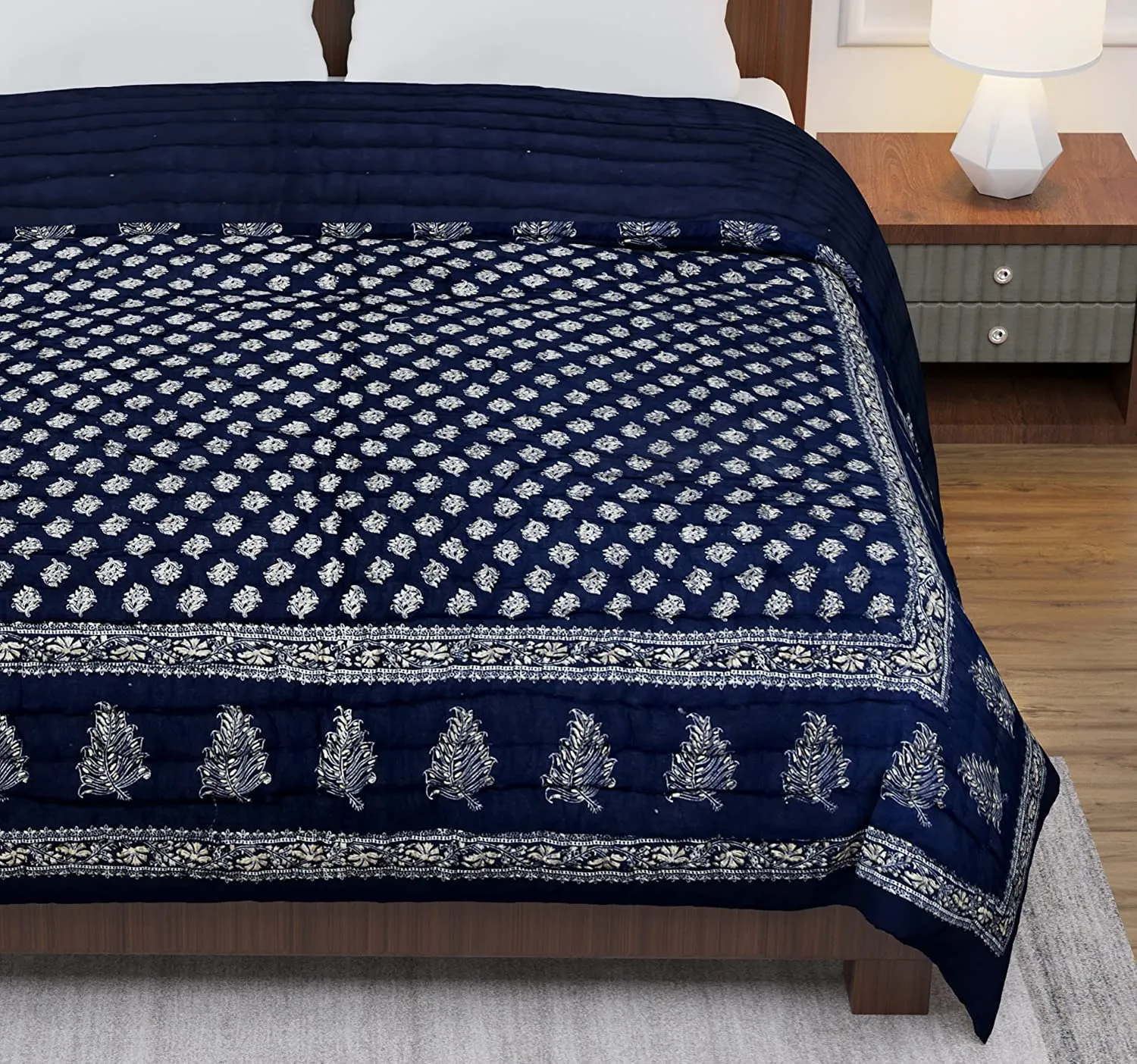 ARTELEXIA World Famous Jaipuri Light Weight Pure Cotton Traditional Rajasthani Print Blue Colour Double Bed Quilt/Razai/Rajai (Blue, Double Bed)