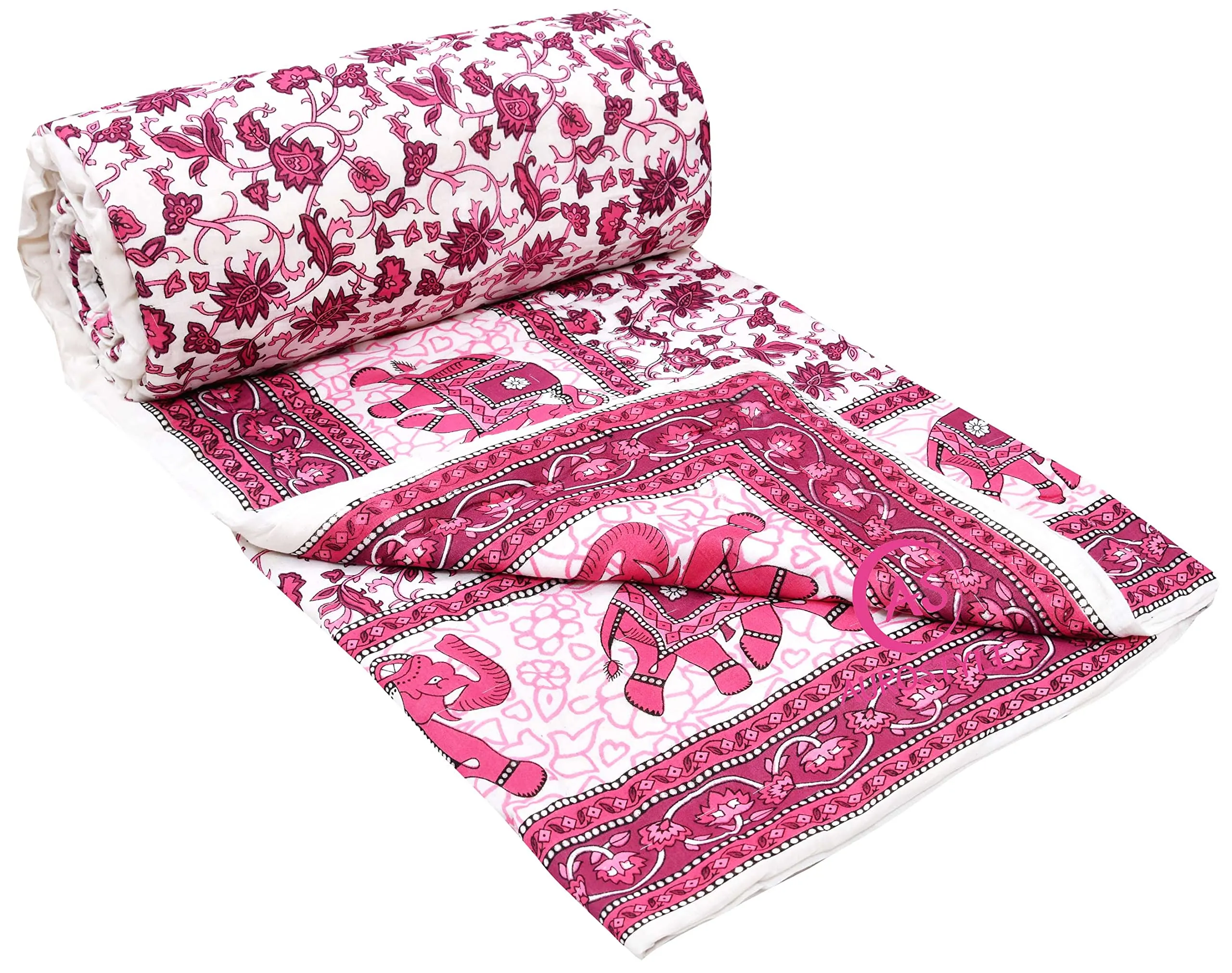 AUROSTYLE 400 TC Pure Cotton Light Weight Traditional Jaipuri Design Printed Single Bed Quilt/Razai/Rajai (Design 15)