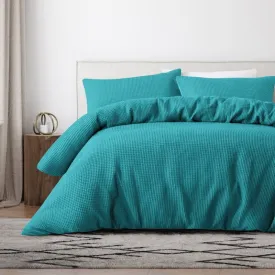 Bas Phillips Cotton Waffle Teal Quilt Cover Set