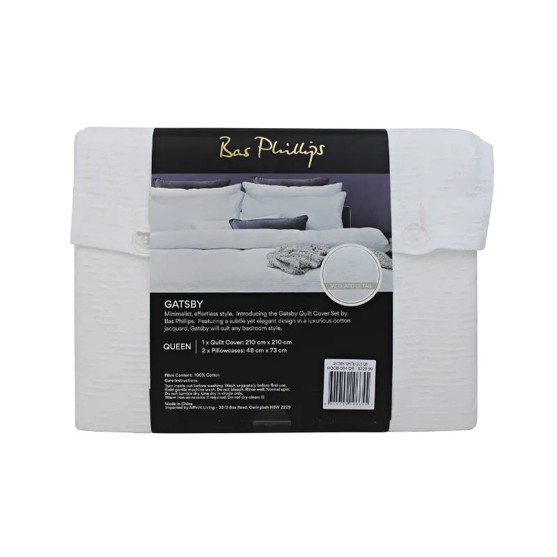 Bas Phillips Gatsby Cotton Jacquard White Quilt Cover Set