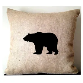 Bear Burlap Pillows, Rustic Home Decor, Cottage Decor, Burlap Animal Throw Pillows,