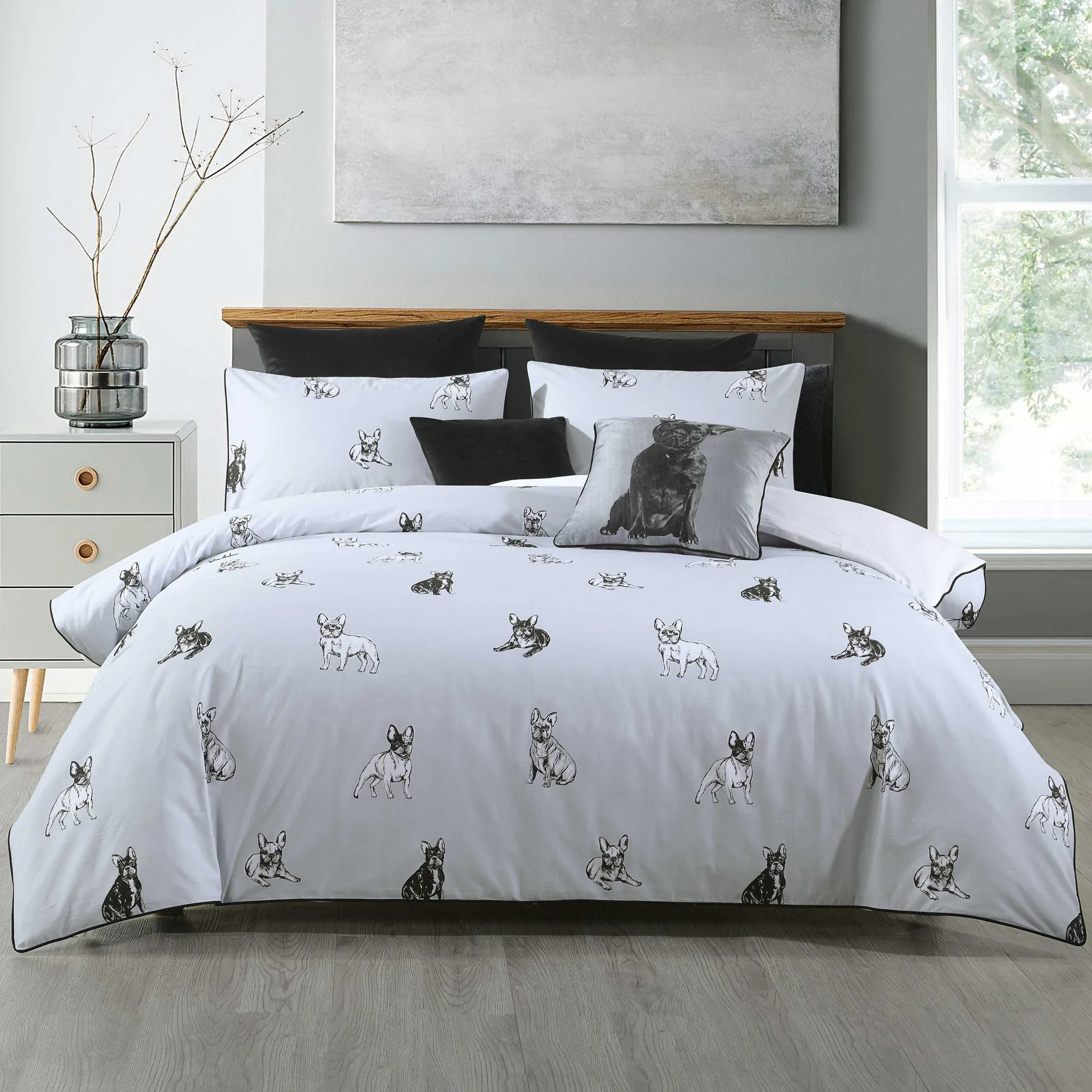 Bianca Bedding FRENCH BULLDOG QUILT COVER SET SILVER