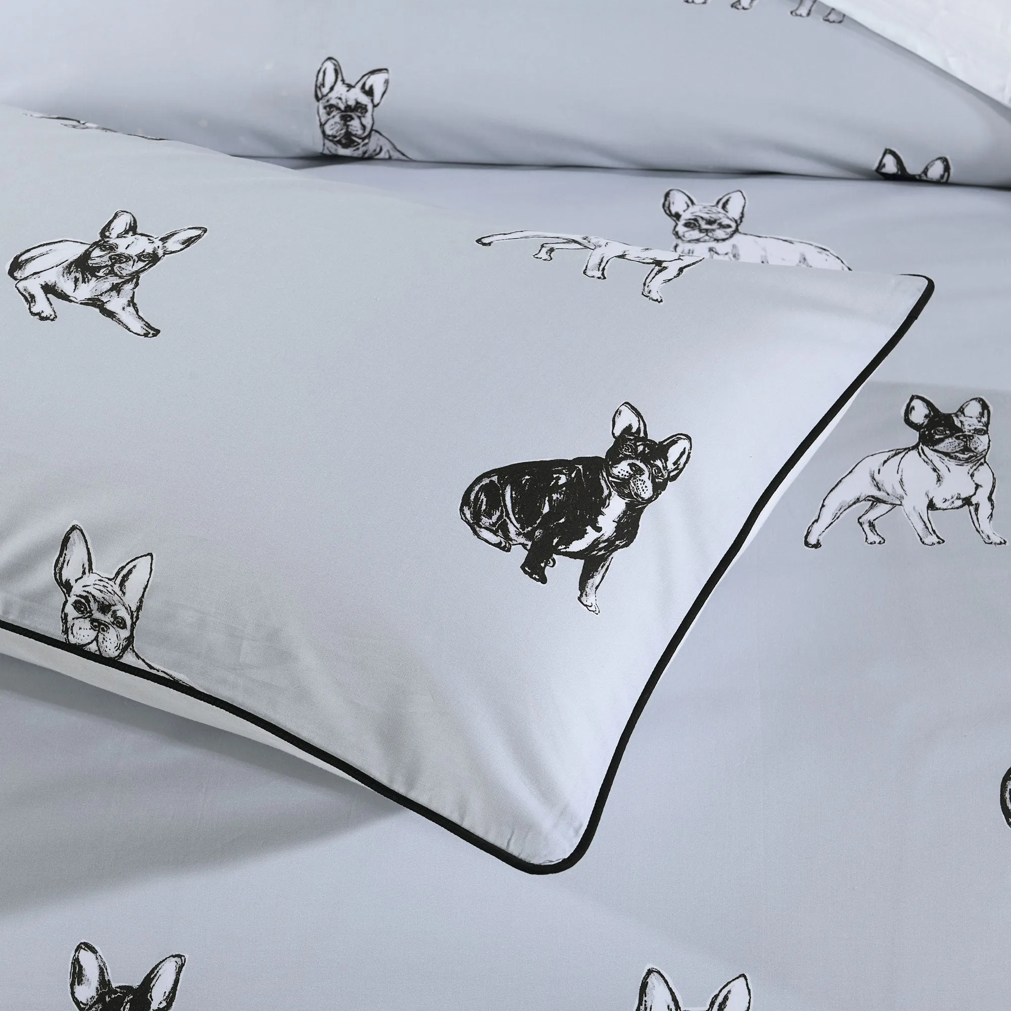 Bianca Bedding FRENCH BULLDOG QUILT COVER SET SILVER