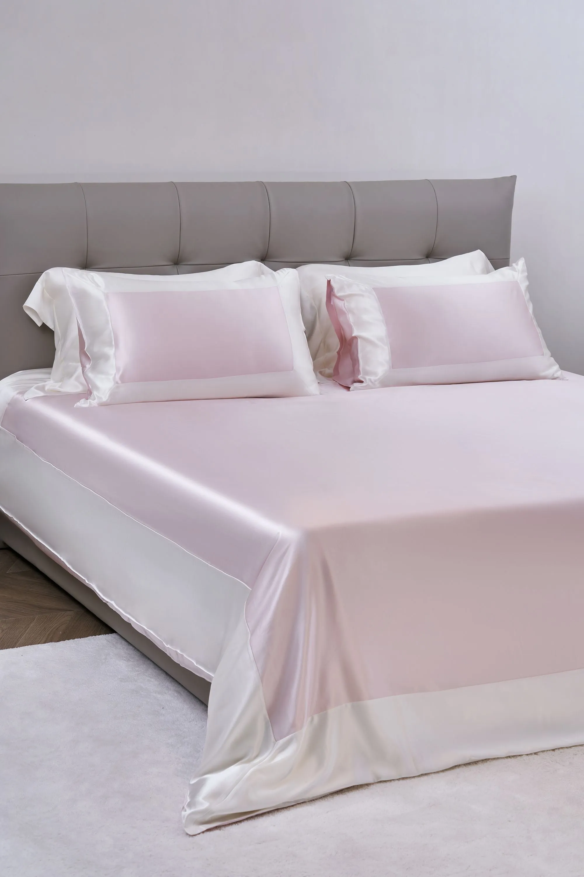 Optimized Title: Luxurious Blossom Pink and Elegant Pearl White Silk Bedding Set