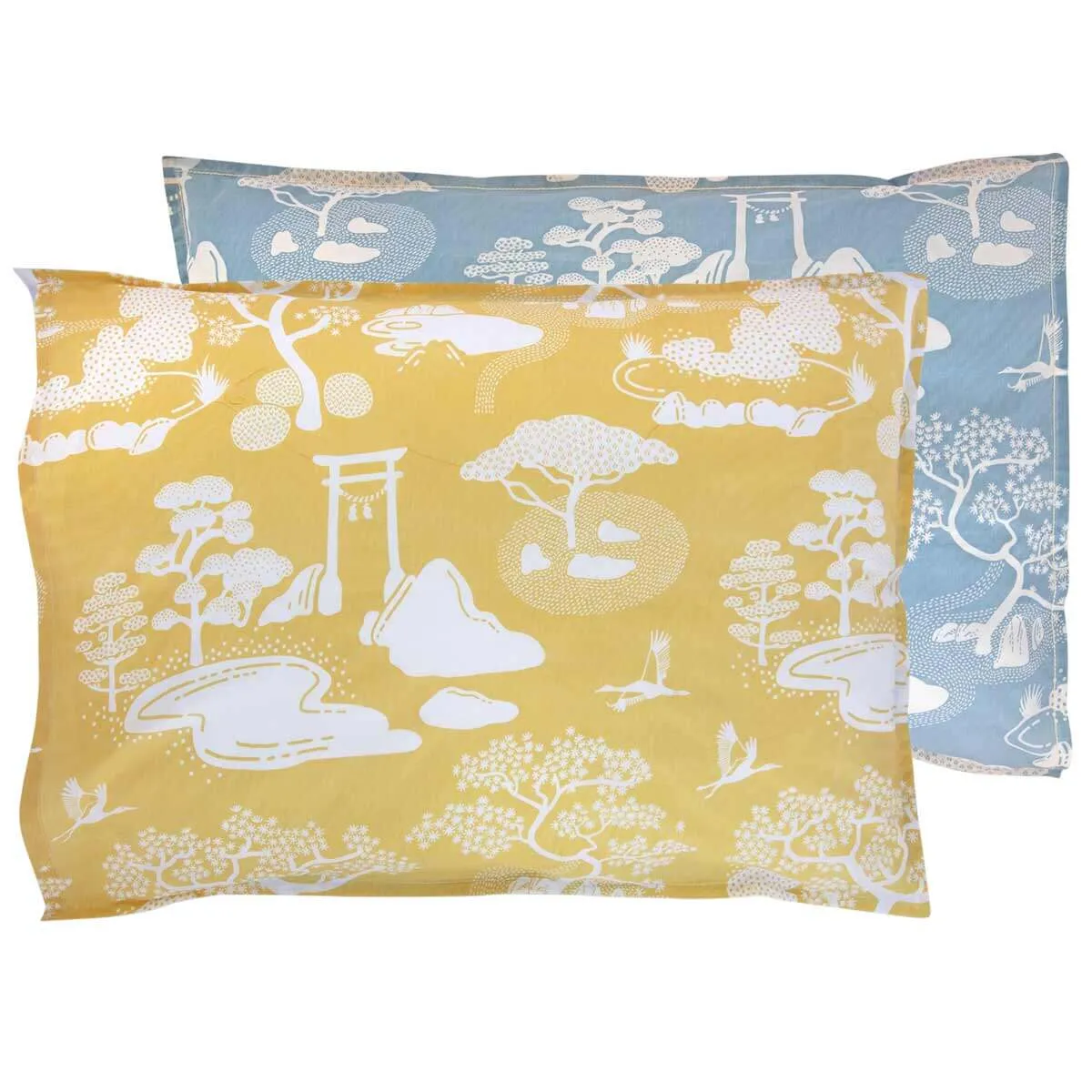 Blue and Yellow Zen Onsen Garden Pillowcase