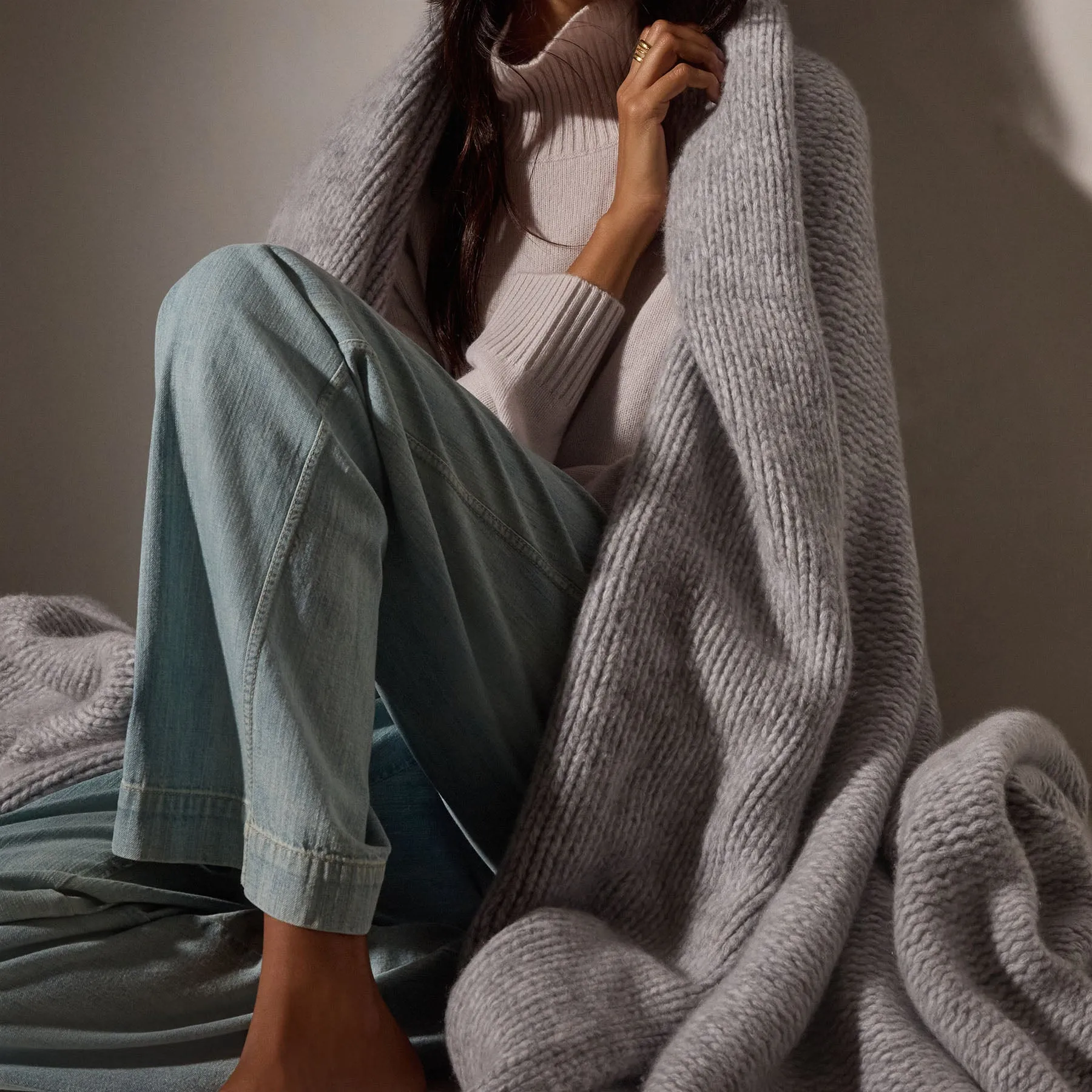 Cashmere Melange Knit Blanket - Grey Melange