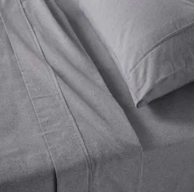 Chambray Flannel Sheet Set Grey Marle Queen