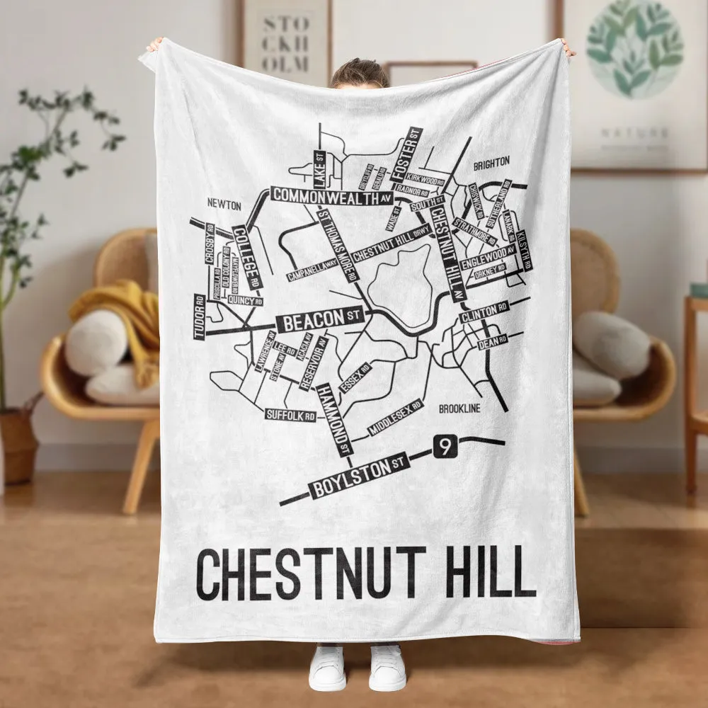 Chestnut Hill, Massachusetts Street Map Blanket Freshmen/Graduates Memorial Gifts