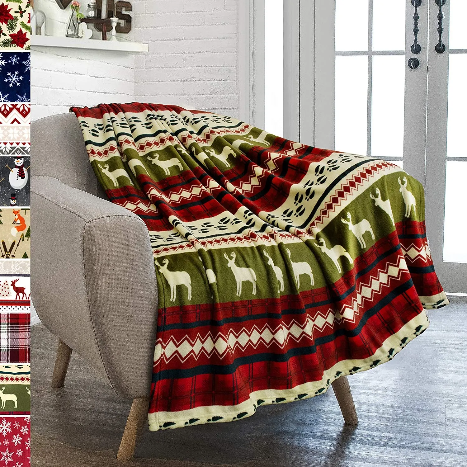 Christmas Throw Blanket | Red Christmas Holiday Fleece Blanket | Soft, Plush, Warm Winter Cabin Throw,