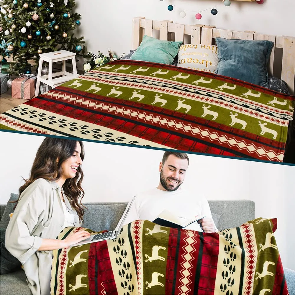 Christmas Throw Blanket | Red Christmas Holiday Fleece Blanket | Soft, Plush, Warm Winter Cabin Throw,