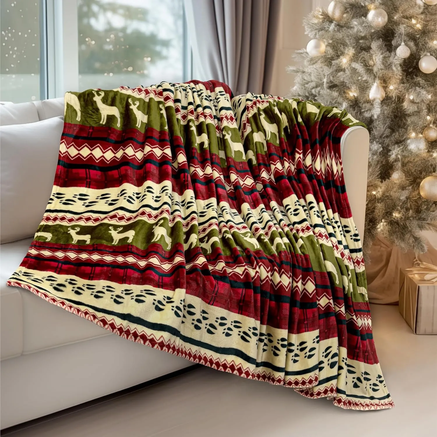 Christmas Throw Blanket | Red Christmas Holiday Fleece Blanket | Soft, Plush, Warm Winter Cabin Throw,