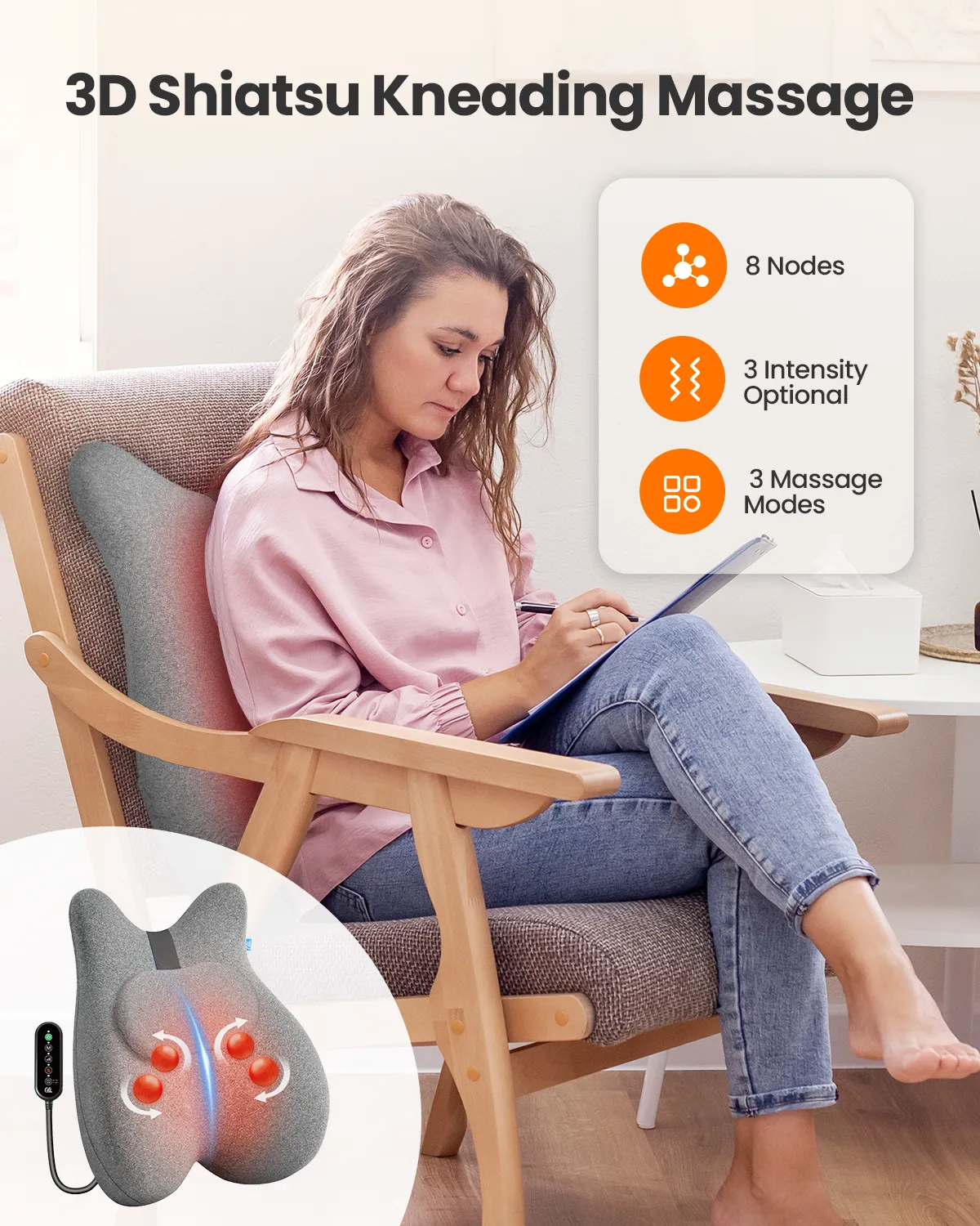 CILI Heated Lumbar Support Pillow for Office Chair, Memory Foam Lumbar Pillow with 4 Shiatsu Massage Heads, Graphene Heating Back Support Cushion, Chair Back Massager CL-1307S