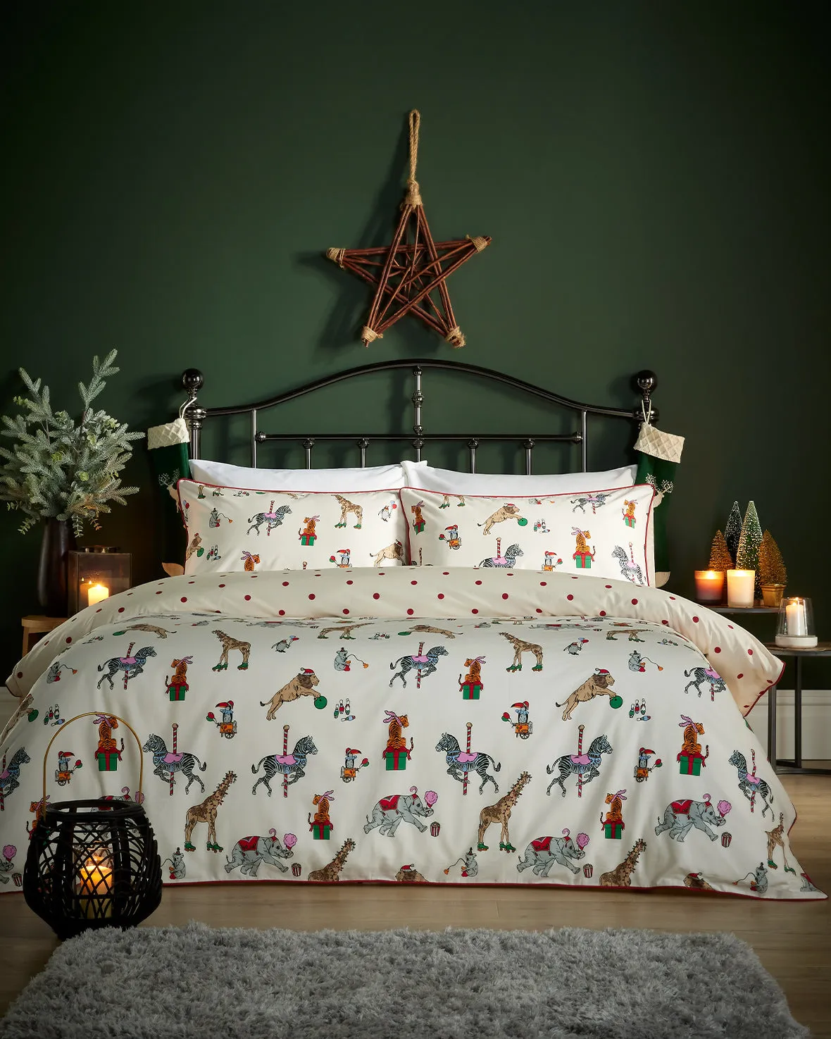 Cotton Christmas Carnival Animals Print Bedding Set