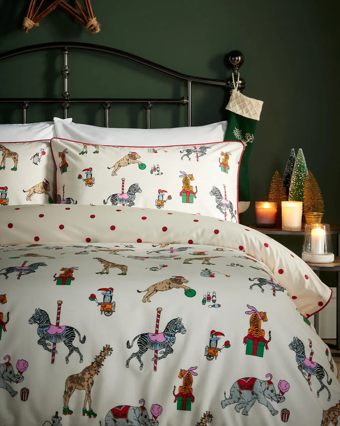 Cotton Christmas Carnival Animals Print Bedding Set