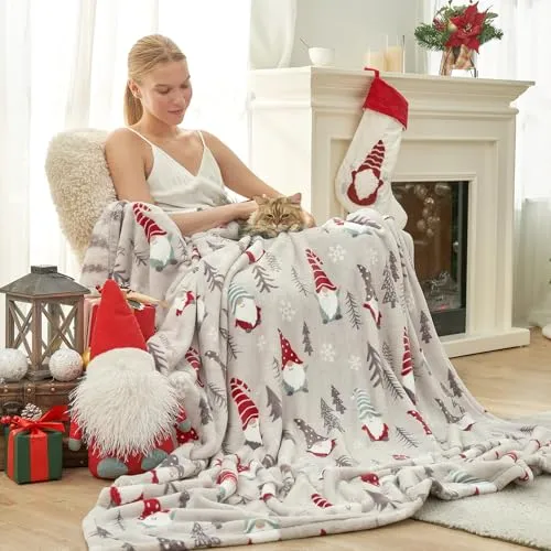 Cozy Bliss Gnome Christmas Throw Blanket, (Xmas Gnome, 50"x60")