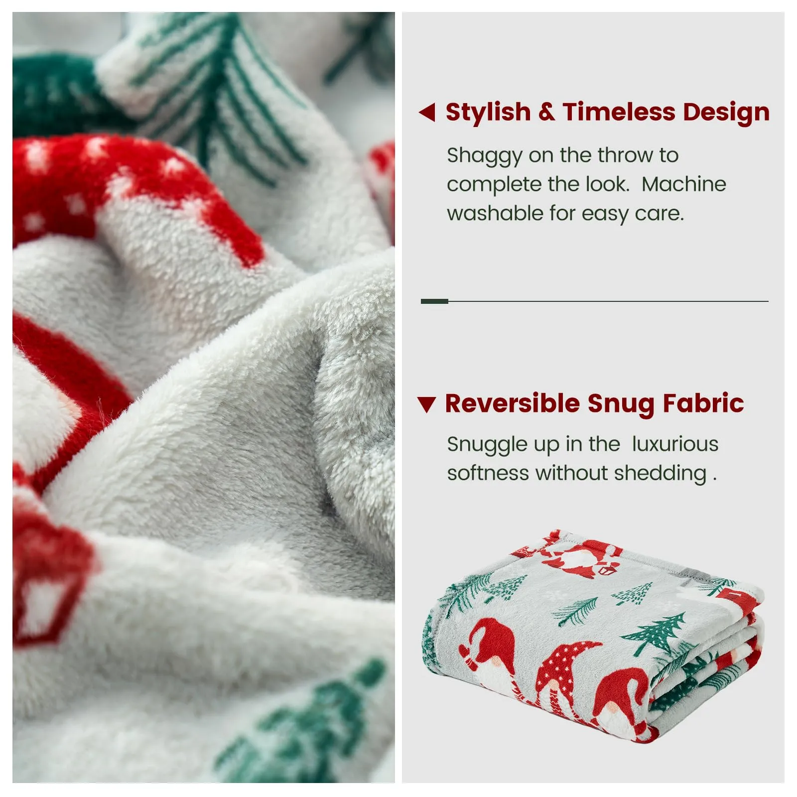 Cozy Bliss Gnome Christmas Throw Blanket, (Xmas Gnome, 50"x60")