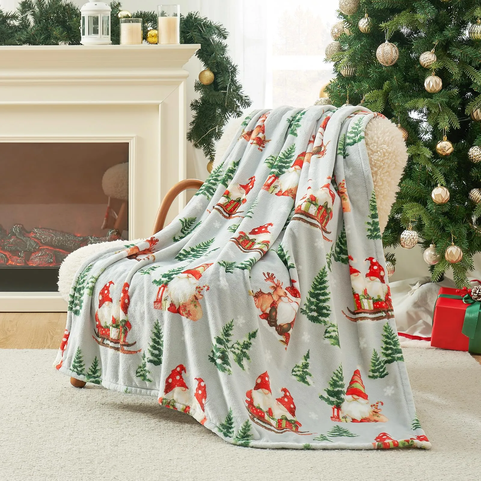 Cozy Bliss Gnome Christmas Throw Blanket, (Xmas Gnome, 50"x60")