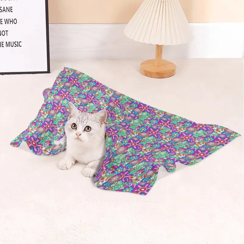 Cozy Floral Flannel Blanket for Pets Perfect for Travel or Couch