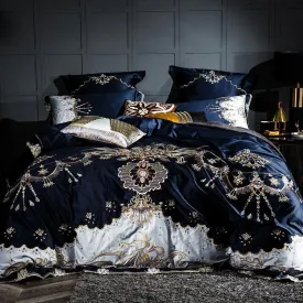 Embroidery Bed Sheet Set - BLUE