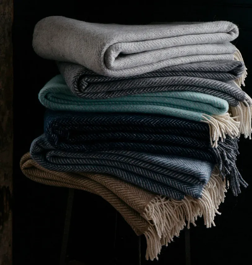 Evangeline Herringbone Merino Lambswool Cashmere Throw