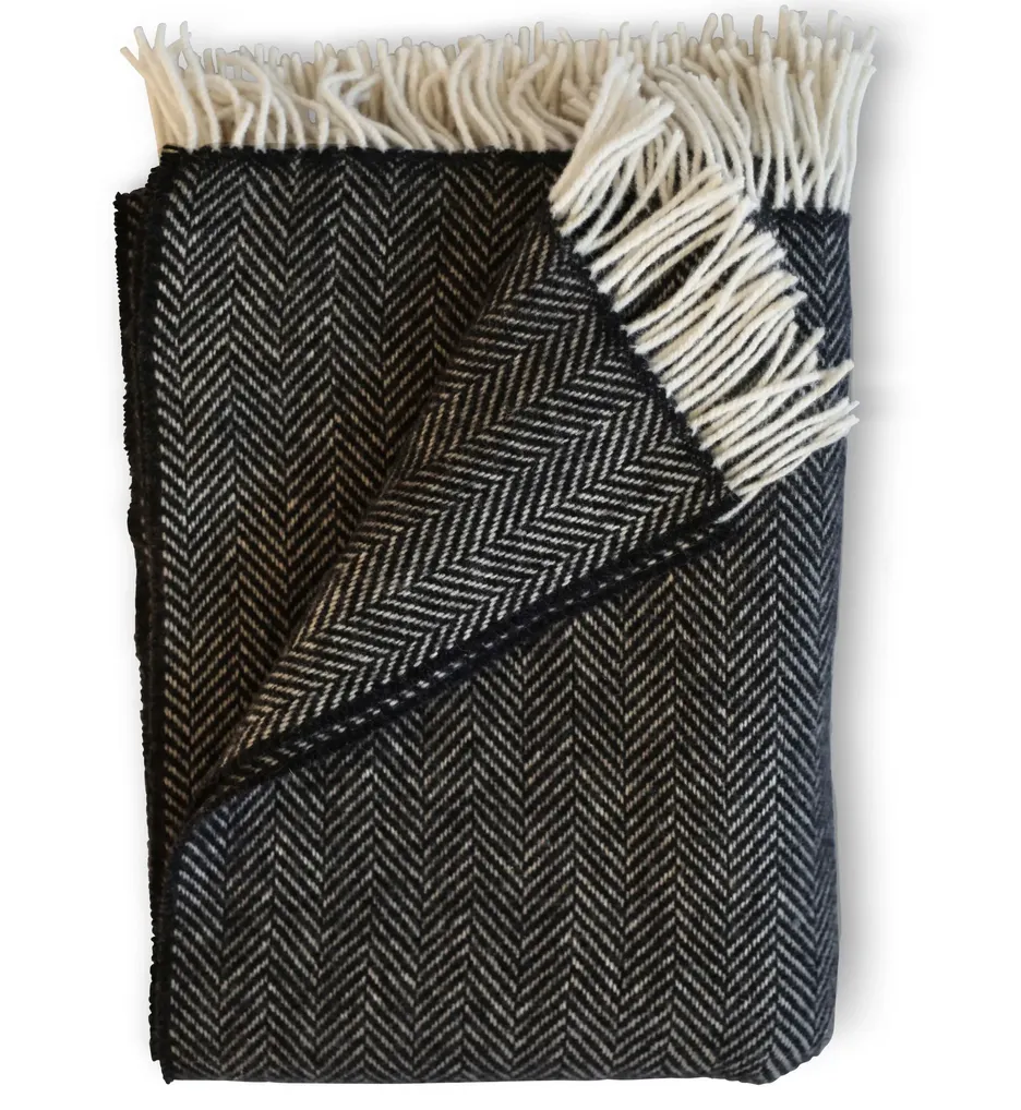 Evangeline Herringbone Merino Lambswool Cashmere Throw