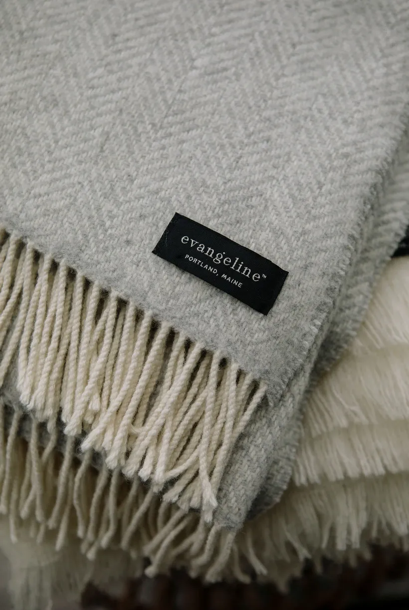 Evangeline Herringbone Merino Lambswool Cashmere Throw