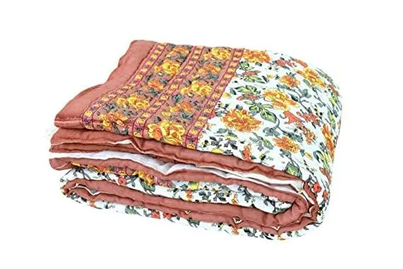 fashhub World Famous Jaipuri Light Weight Pure Cotton Traditional Rajasthani Print Multi Colour Single Bed Quilt/Razai/Rajai (Multi, Orange Mugal, Single Bed)