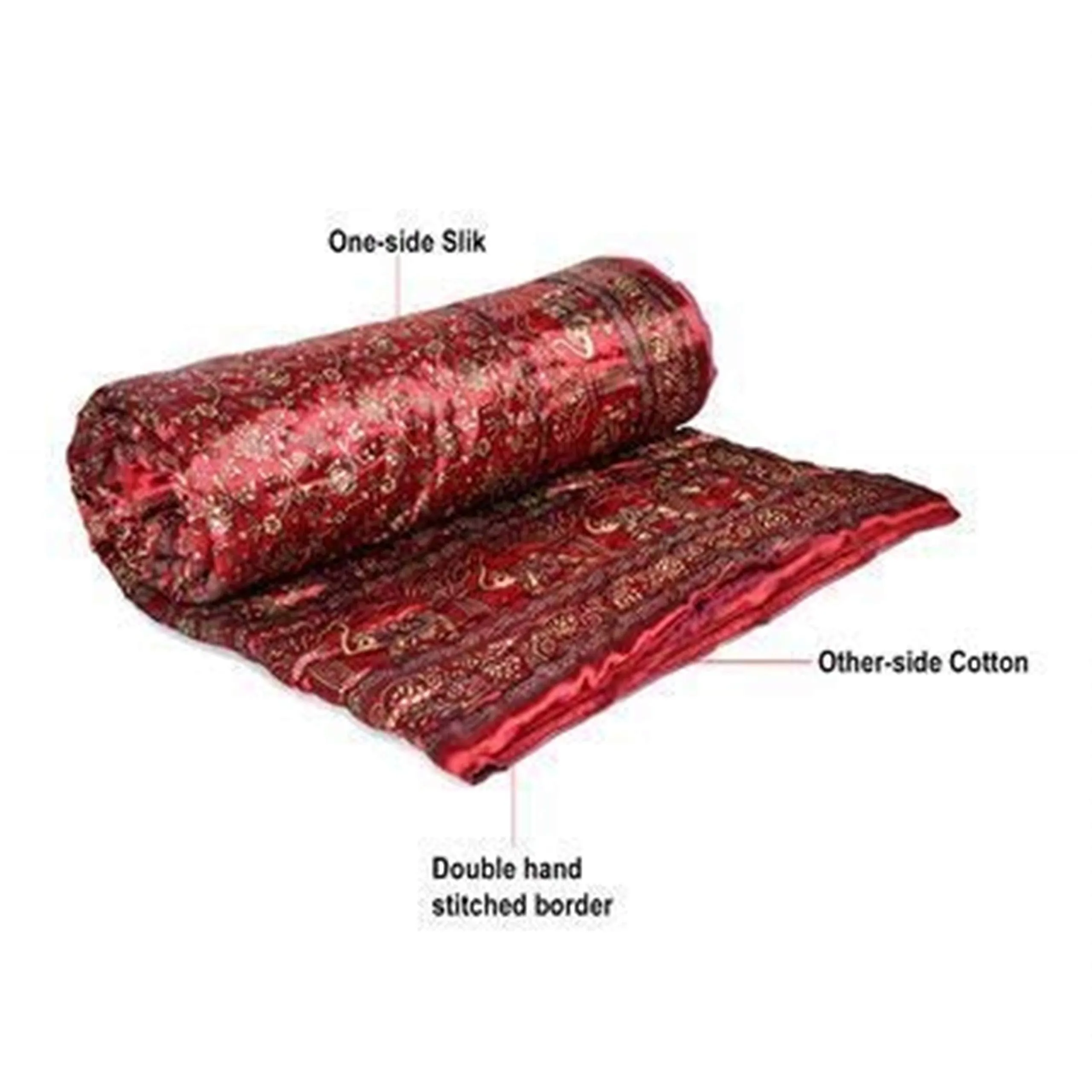 FEELRAX Rajasthani Cotton Filled Light Weight Silk Single Bed Soft Jaipuri AC Quilt/Razai Dohar Over All Floral Print Design with Gold Print Quilts Blankets for Home (Size 55X85 inch) - red