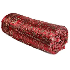 FEELRAX Rajasthani Cotton Filled Light Weight Silk Single Bed Soft Jaipuri AC Quilt/Razai Dohar Over All Floral Print Design with Gold Print Quilts Blankets for Home (Size 55X85 inch) - red