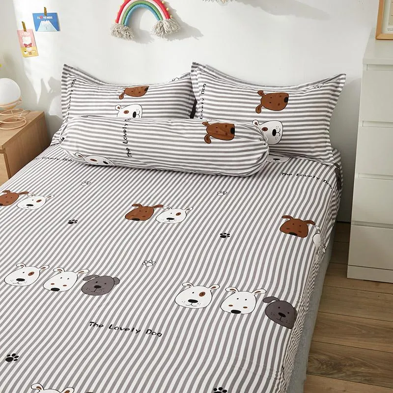 Grey Striped Dog Fitted Bedsheet