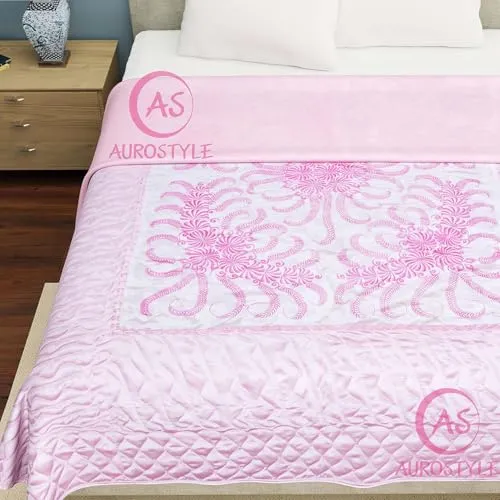 House Of Alpha Pure Satin 210 GSM Jaipuri Dohar/Razai/Blanket/Quilt Single Bed Cotton Soft Lightweight (Double Bed - 90 x 108 Inch) (Light Pink)