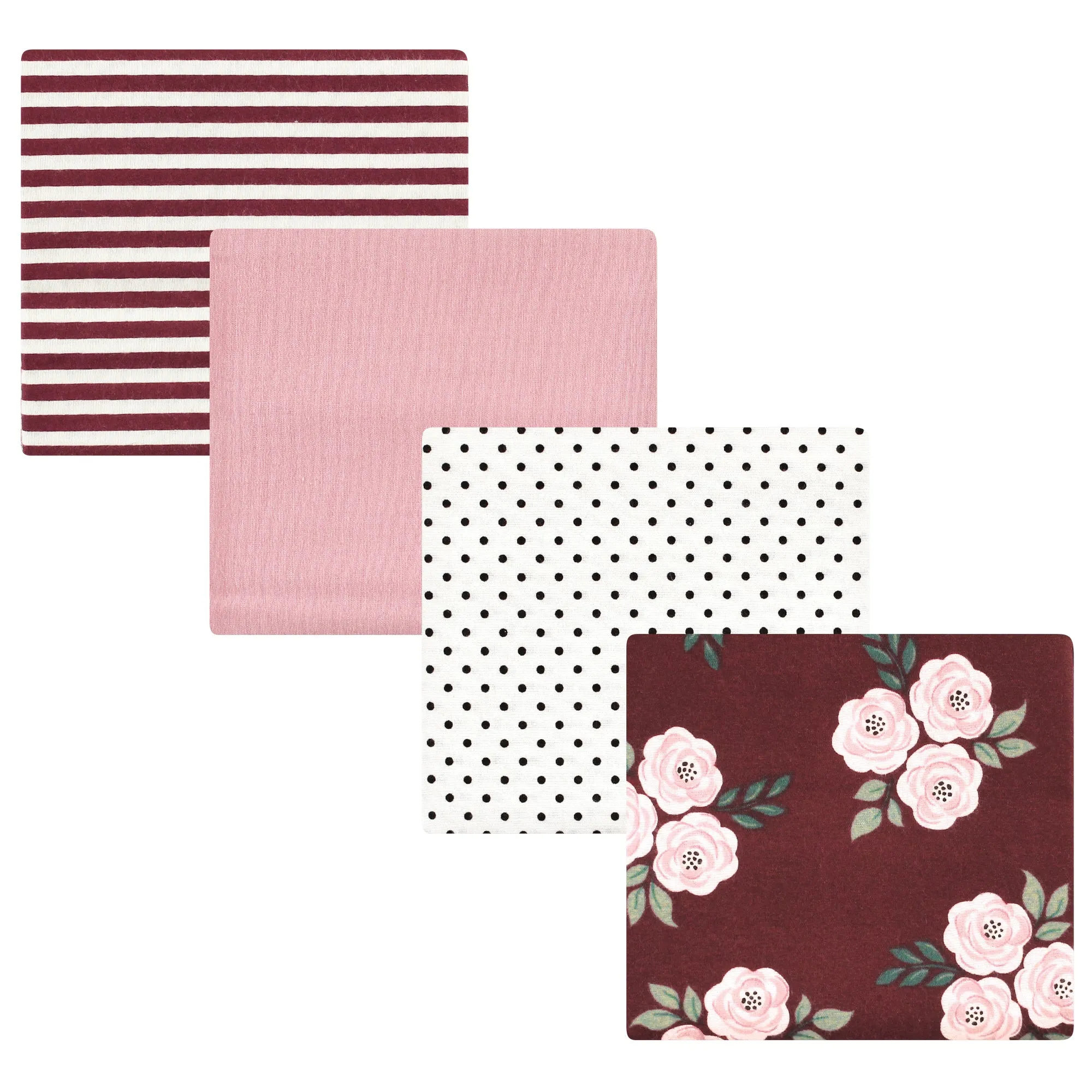 Hudson Baby Cotton Flannel Receiving Blankets, Burgundy Floral