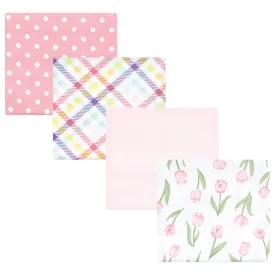 Hudson Baby Cotton Flannel Receiving Blankets, Pink Tulips