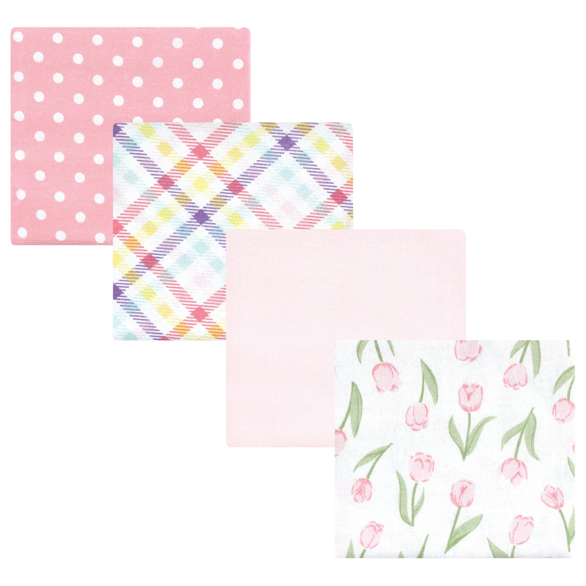 Hudson Baby Cotton Flannel Receiving Blankets, Pink Tulips